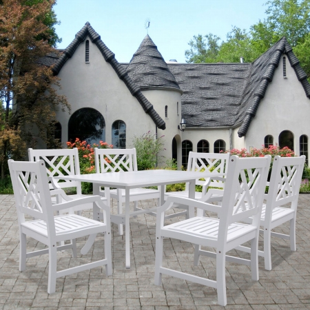 7-piece Wood Patio Dining Set In White - V1337set3