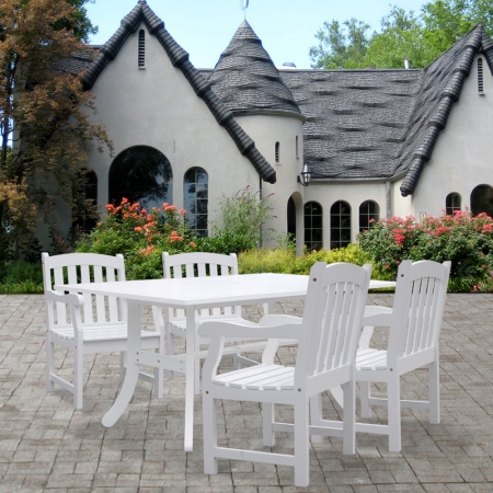 5-piece Wood Patio Dining Set In White - V1337set6