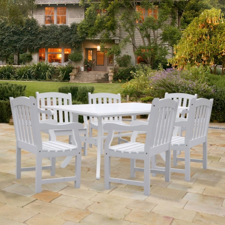 7-piece Wood Patio Dining Set In White - V1337set7