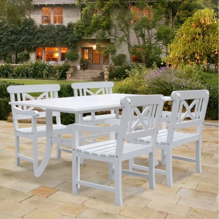 5-piece Wood Patio Dining Set In White - V1337set8