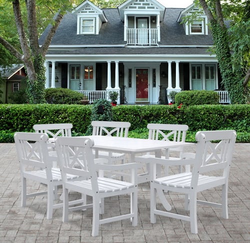 7-piece Wood Patio Dining Set In White - V1337set9