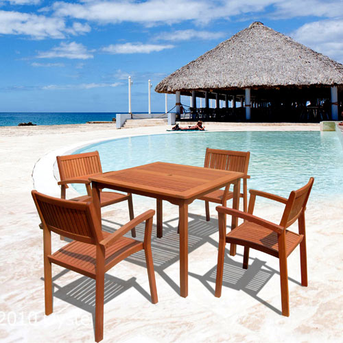 5-piece Wood Patio Dining Set With Stacking Chairs - V1104set1