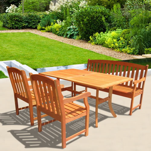 4-piece Wood Patio Dining Set With 5-foot Bench - V187set26