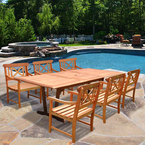 7-piece Wood Patio Dining Set With Extension Table - V232set16