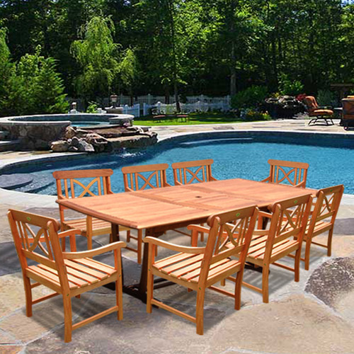 9-piece Wood Patio Dining Set With Extension Table - V232set17