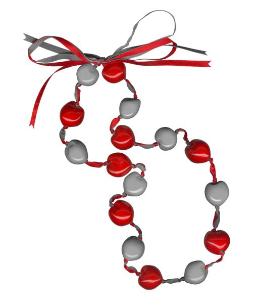 Lucky Kukui Nuts Necklace Red/silver