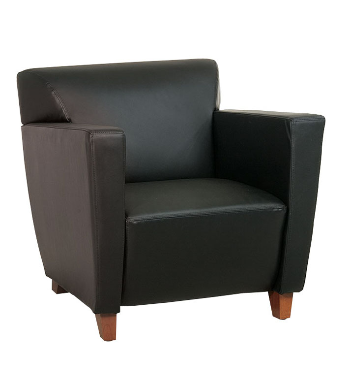 Office Star SL8471 Leather Club Chair with Cherry Finish -Black