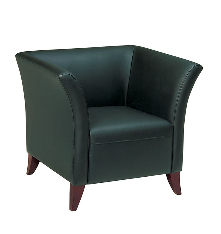 Office Star SL1571 Leather Club Chair With Cherry Finish -Black