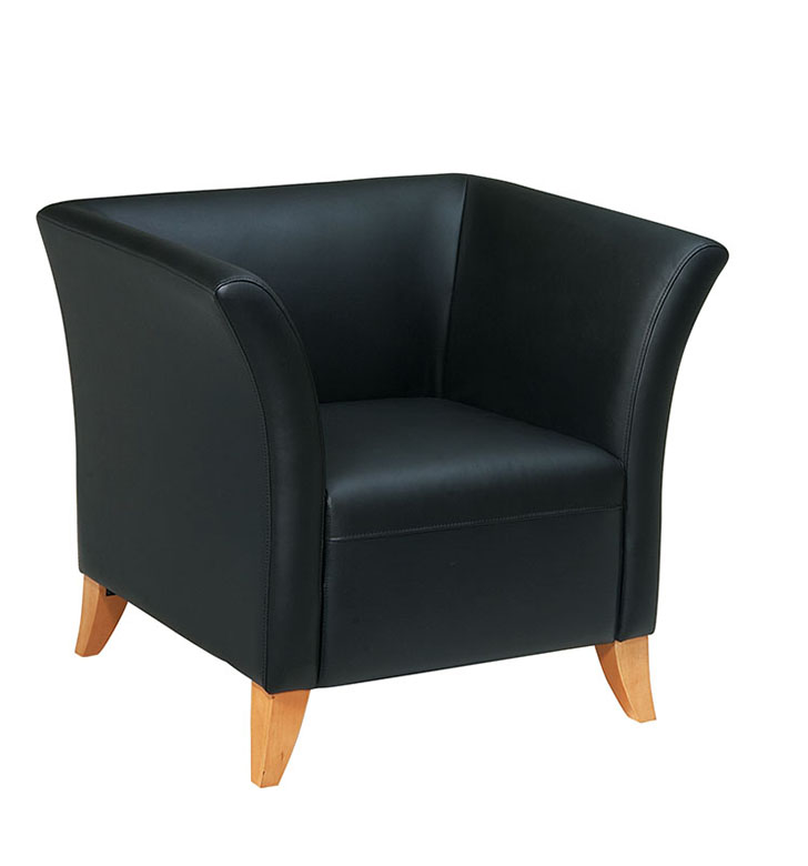 Office Star SL1511 Leather Club Chair With Maple Finish -Black