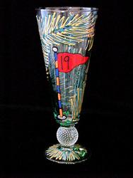 Bellissimo PG-0796 Hand Painted Golf - 19th Hole Design 16 oz. Pilsner with Glass Golf Ball Stem