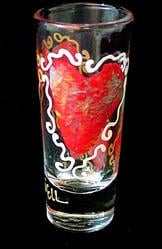 Bellissimo SHTR-1001 Hand Painted Hearts of Fire Design 1.5 oz. Collectible Shooter Glass