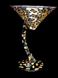 Bellissimo SM-0797 Hand Painted Gold Leopard Design 7 oz. Sexy Martini Glass with Curved Stem
