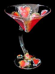 Bellissimo SM1001 Hand Painted Hearts of Fire Design 7 oz. Sexy Martini Glass with Curved Stem