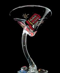 Bellissimo SM-1005 Hand Painted Blazing Boots Design 7 oz. Sexy Martini Glass with Curved Stem