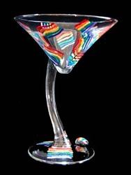 Bellissimo SM1006 Hand Painted Pride Rainbow Design 7 oz. Sexy Martini Glass with Curved Stem