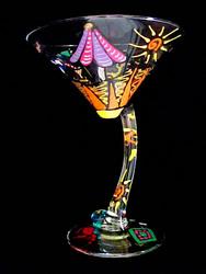 Bellissimo SM1202 Hand Painted Beach Party Design 7 oz. Sexy Martini Glass with Curved Stem