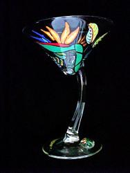 Bellissimo SM2003 Hand Painted Bird of Paradise Design 7 oz. Sexy Martini Glass with Curved Stem