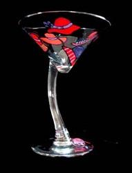 Bellissimo SM-2006 Hand Painted Red Hat Dazzle Design 7 oz. Sexy Martini Glass with Curved Stem