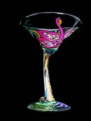 Bellissimo SM3000 Hand Painted Flamingo Frolic Design 7 oz. Sexy Martini Glass with Curved Stem