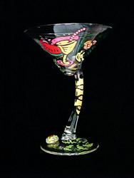 Bellissimo SM9196 Hand Painted Caribbean Excitement Design 7 oz. Sexy Martini Glass with Curved Stem
