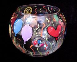 Bellissimo CANL-0297 Hand Painted Birthday Balloons Design 19 oz. Bubble Ball with Candle
