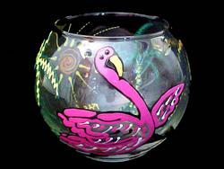 Bellissimo CANL-3000 Hand Painted Flamingo Frolic Design 19 oz. Bubble Ball with Candle