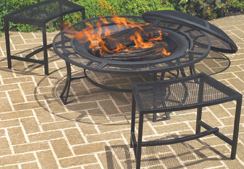 Woodstream Coropration FB6400-750 Steel Mesh Rim Fire Pit and 2 Single Benches Set
