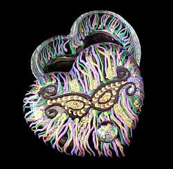 Bellissimo HH1098 Hand Painted Mardi Gras Mask Design 4.5 Inch Heart Shaped Box 2 Pieces