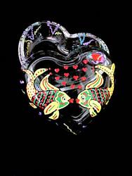 Bellissimo HH2201 Hand Painted Flirty Fish Design 4.5 Inch Heart Shaped Box 2 Pieces