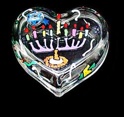 Bellissimo HH3300 Hand Painted Hanukkah Happiness Design 4.5 Inch Heart Shaped Box 2 Pieces