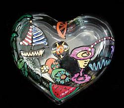 Bellissimo HH9196 Hand Painted Caribbean Excitement Design 4.5 Inch Heart Shaped Box 2 Pieces