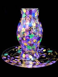 Bellissimo HURMP-9096 Hwith Painted Wines and Vines Design 11 Inch Hurricane Shade with 10 Inch Plate