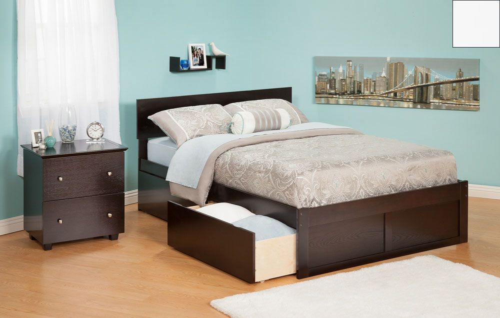 Ar8132112 Orlando Full Bed With Flat Panel Foot Board And Urban Bed Drawers In A White Finish