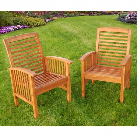 Acacia Wood Patio Chairs With Cushions - Set Of 2