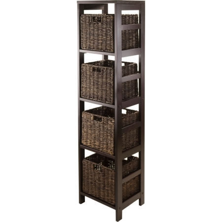 92541 Granville 5pc Storage Tower Shelf With 4 Foldable Baskets Espresso