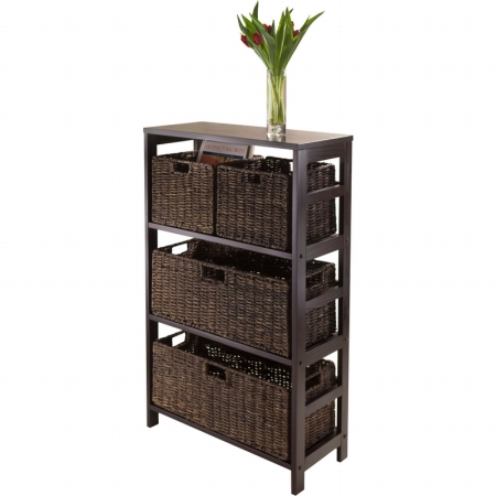 92533 Granville 5pc Storage Shelf With 2 Large And 2 Small Foldable Baskets Espresso