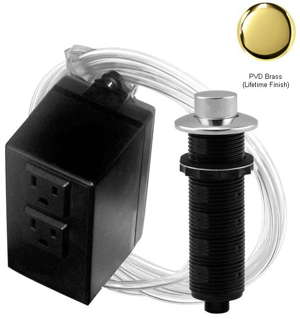 Asb-2-rb-01 Raised Button Air Switch And Dual Outlet Box - Pvd Polished Brass