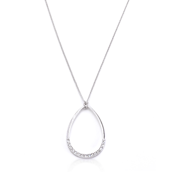 N01277r-c02 Silver Tone Crystal Teardrop Necklace