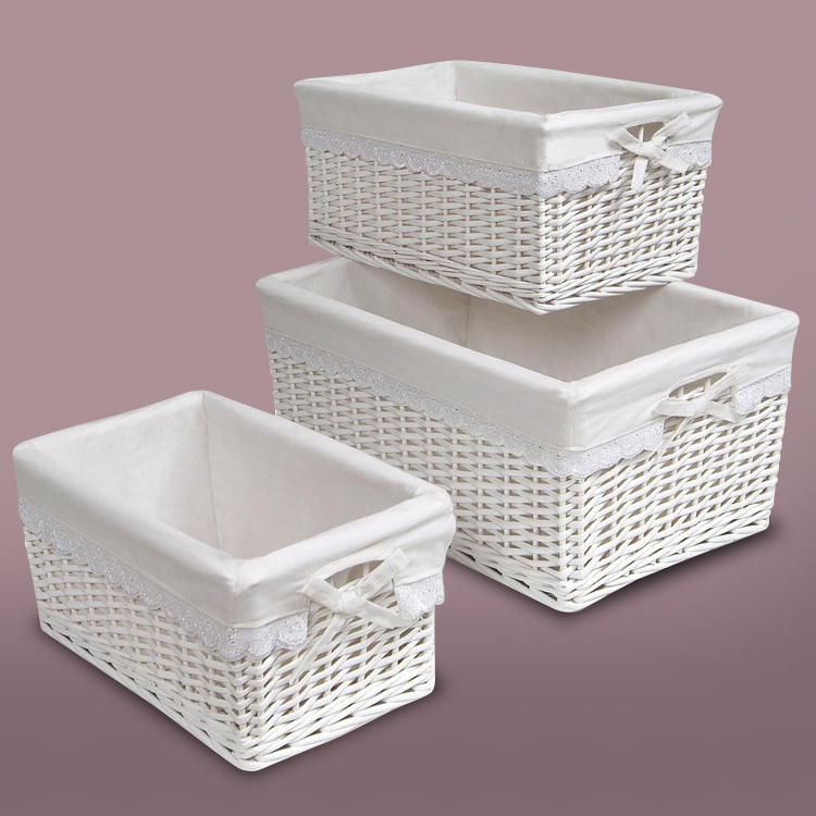 Badger Basket 0095w Set Of Three White Nursery Baskets With Liners