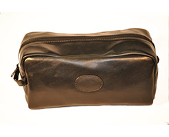 050300-1 Cowhide Toiletry Bag With Top Zipper And Engraving Patch - Black