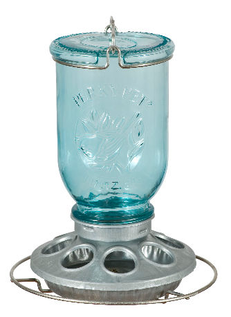 Pp784 Antique Wide Blue Glass Seed Feeder