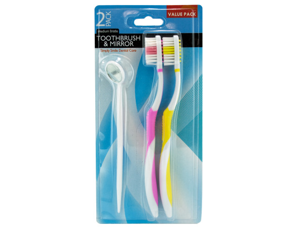 Toothbrush Set With Dental Mirror - Case Of 12