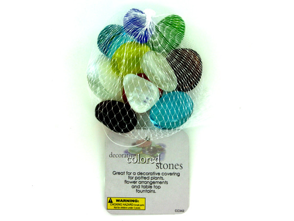 Decorative Colored Stones Mesh Bag In Assorted Colors - Case Of 48
