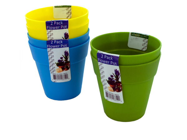 Plastic Flower Pots 2 Pack Assorted Colors - Case Of 48