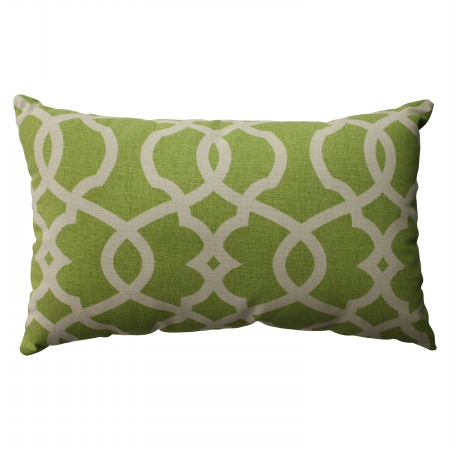 512761 Lattice Damask Leaf Rectangular Throw Pillow - Green-beige