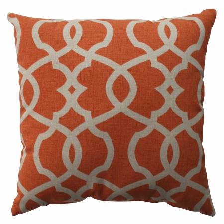 512792 Lattice Damask Tangerine 16.5-inch Throw Pillow - Coral-beige