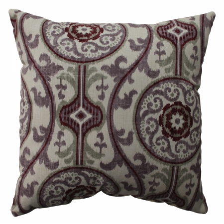 513324 Suzani Damask Plum 16.5-inch Throw Pillow - Purple-cranberry-beige