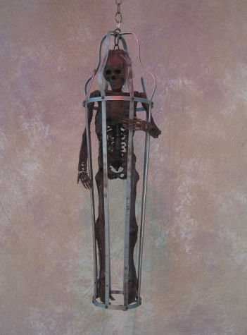 Cage-100c Iron Skeleton Cage With Corpsed Skeleton Medium Size - 33 Inch