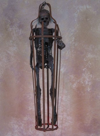 Rusted Iron Skeleton Cage With Corpsed Skeleton Medium Size - 33 Inch