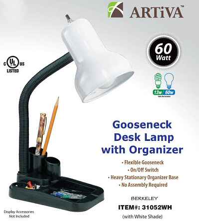 31052wh Wht Desk Lamp With Organizer - Black Pack Of 6